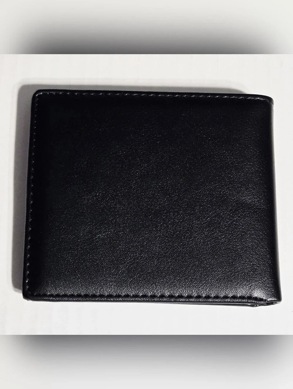 Men's Black Faux Leather Bifold Wallet ID Window Card Holder 2 Cash Compartments